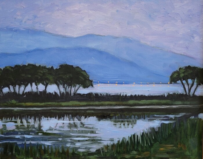 Twilight Marsh, 2023, oil on canvas, 16 x 20 in. / 40.64 x 50.8 cm.