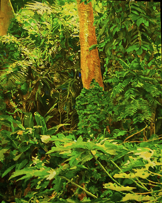 Tropical Rainforest Two Trees, 2022, mixed media on aquabord, 24 x 18 in. / 60.96 x 45.72 cm.
