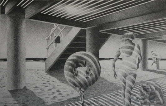 Under the Boardwalk, 2022, graphite on paper, 13.5 x 21 in. / 34.29 x 53.34 cm.