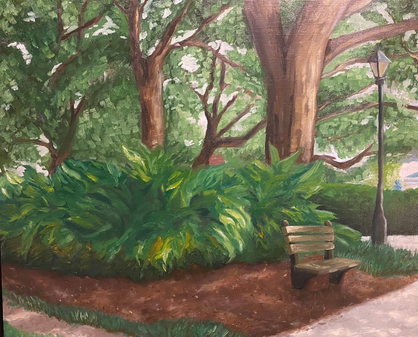 Under the Shady Trees, 2022, oil on panel, 16 x 20 in. / 40.64 x 50.8 cm.