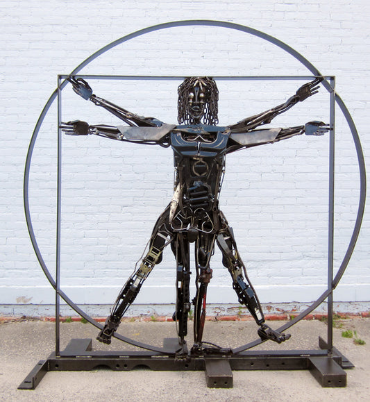 Vitruvian Man, 2013, repurposed steel, 7 x 7 x 2 in. / 17.78 x 17.78 x 5.08 cm.