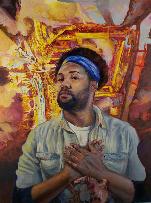 Walter as Detroit, 2019, oil on polyester, 40 x 30 in. / 101.6 x 76.2 cm.