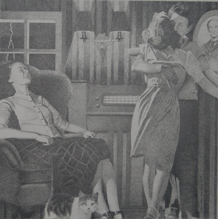 We Interrupt This Program..., 2021, graphite on paper, 14 x 14 in. / 35.56 x 35.56 cm.