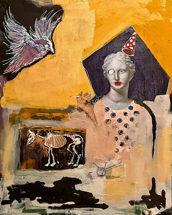 When the Party's Over, 2023, mixed media on canvas, 30 x 16 in. / 76.2 x 40.64 cm.