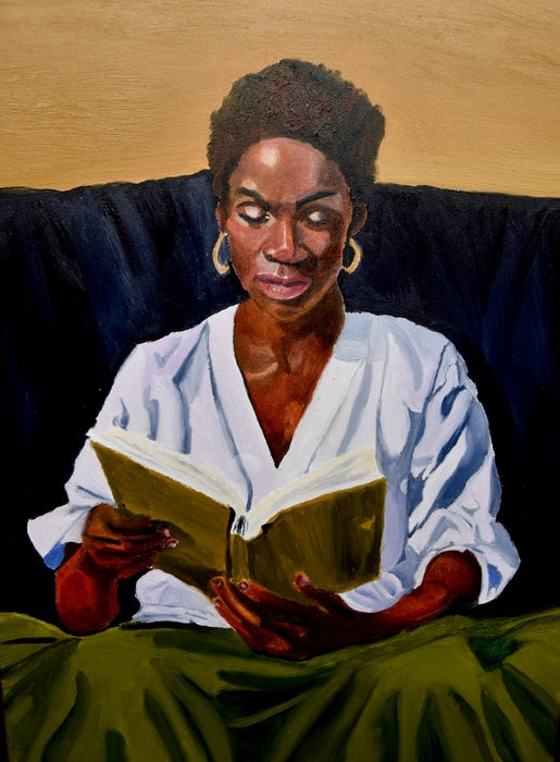 "Ayanna Reading", 2024, oil, 12 x 9 in. / 30.48 x 22.86 cm.