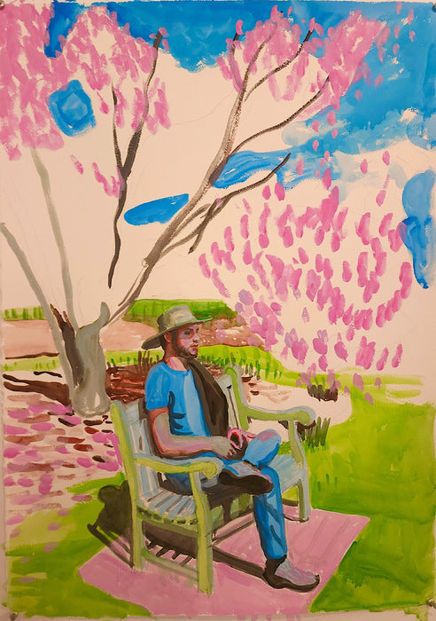 Young Man in Garden (Cyrus), 2024, gouache on paper, 42 x 28 in. / 106.68 x 71.12 cm.